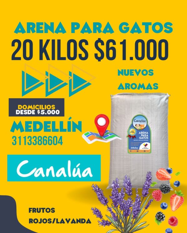 Arena para gatos Canalúa 20 kilos Frutos Rojos o Lavanda